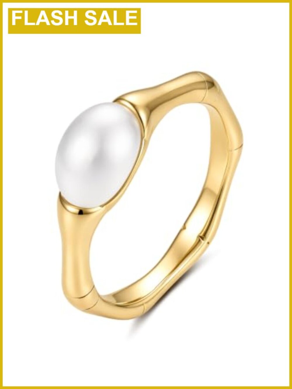 18K Gold Plated Stainless Steel Pearl Signet Ring Non Tarnish Waterproof